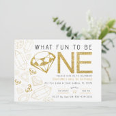 ミニマル金ゴールドジェムファースト誕生日パーティー招待状 招待状 (スタンド正面)