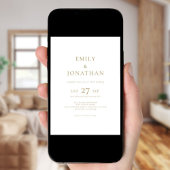 ミニマル金ゴールドスクリプトフォトオーバーレイ結婚QR 招待状