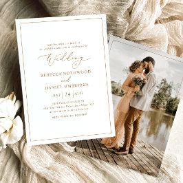 ミニマル金ゴールドスクリプトフォト結婚式招待状 招待状