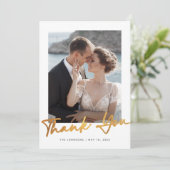 ミニマル金ゴールドスクリプト写真結婚の感謝 サンキューカード (スタンド正面)