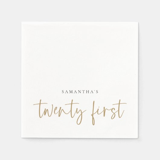 ミニマル金ゴールドスクリプト名21番目 スタンダードカクテルナプキン (正面)