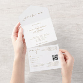 ミニマル金ゴールドスクリプト結婚の オールインワン招待状