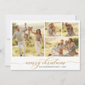 ミニマル金ゴールドスクリプト4 Photo Collageクリスマス シーズンカード (正面)