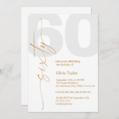 ミニマル金ゴールドスクリプト60誕生日 招待状 (正面/裏面)