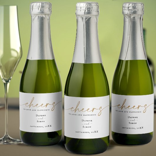 ミニマル金ゴールドスクリプトELLEミニワきらめくインラ スパークリングワインラベル