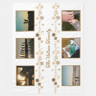 ミニマル金ゴールドスノーフレークファミリー名写真 フリースブランケット