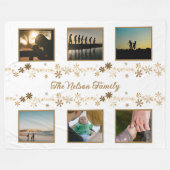 ミニマル金ゴールドスノーフレークファミリー名写真 フリースブランケット (正面(横))