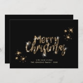 ミニマル金ゴールドスパークルライトブラッククリスマス シーズンカード (正面/裏面)
