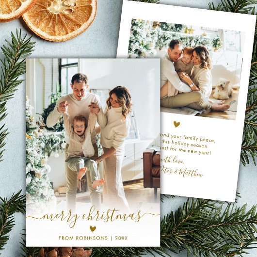 ミニマル金ゴールドスモダンクリプト2写真メリークリスマス シーズンカード