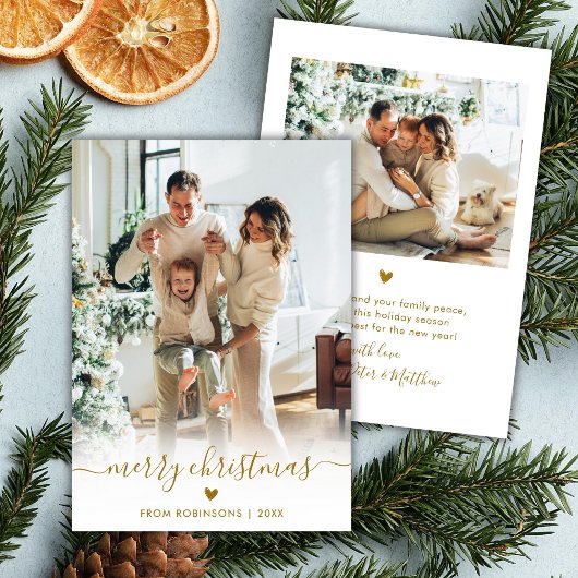 ミニマル金ゴールドスモダンクリプト2写真メリークリスマス シーズンカード