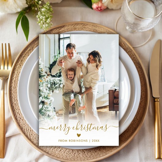 ミニマル金ゴールドスモダンクリプト2写真メリークリスマス シーズンカード