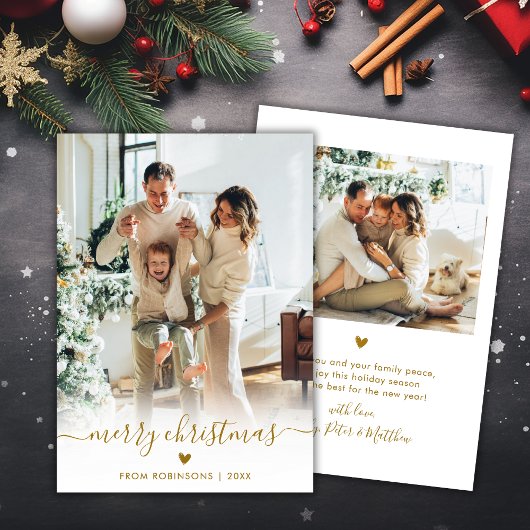 ミニマル金ゴールドスモダンクリプト2写真メリークリスマス シーズンカード