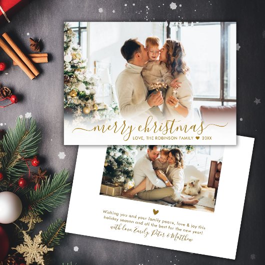 ミニマル金ゴールドスモダンクリプト2写真メリークリスマス シーズンカード