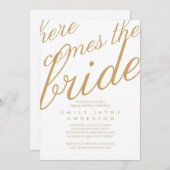 ミニマル金ゴールドタイポグラフィブライダルシャワー モダン 招待状 (正面/裏面)