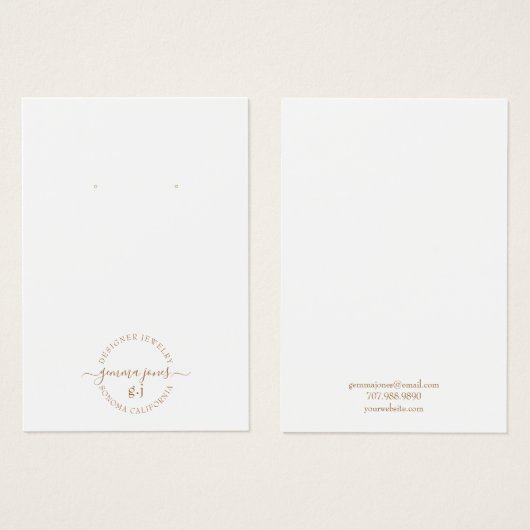 ミニマル金ゴールドタイポグラフィホワイトイヤリング (正面&裏面)