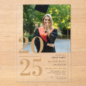 ミニマル金ゴールドタイポグラフィ写真卒業 アクリル招待状 (正面)