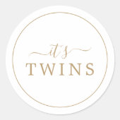 ミニマル金ゴールドツインベビーシャワーステッカー ラウンドシール (正面)