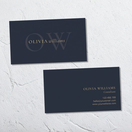 ミニマル金ゴールドネイビーブルーシンプルプロフェッショナル 名刺