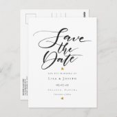 ミニマル金ゴールドハートスクリプト日付の保存 ポストカード (正面/裏面)