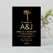 ミニマル金ゴールドパームツリーブラック結婚ズ 箔招待状 (立ち正面)