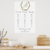 ミニマル金ゴールドパーム結婚リーフの座席表 ポスター (キッチン)