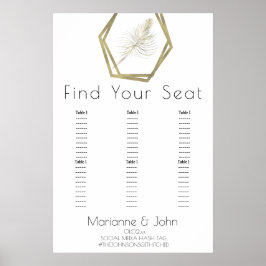 ミニマル金ゴールドパーム結婚リーフの座席表 ポスター