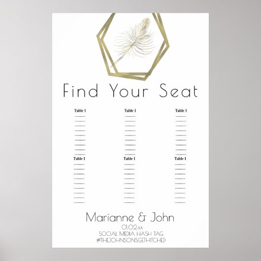 ミニマル金ゴールドパーム結婚リーフの座席表 ポスター (正面)