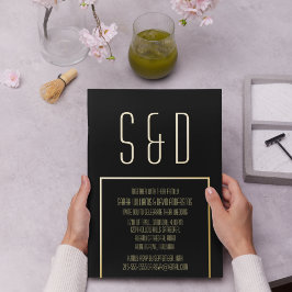 ミニマル金ゴールドフレエレガントーム結婚ブラック 箔招待状