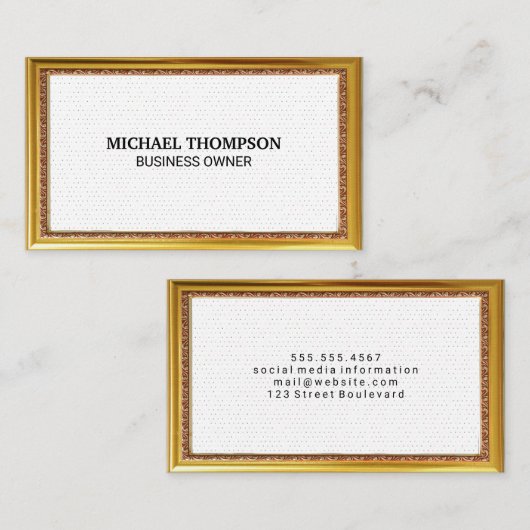 ミニマル金ゴールドフレーム水玉模様 名刺 (正面/裏面)