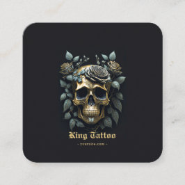 ミニマル金ゴールドフローラスカルタトゥーアーティスト スクエア名刺