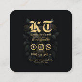 ミニマル金ゴールドフローラスカルタトゥーアーティスト スクエア名刺 (裏面)