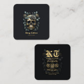 ミニマル金ゴールドフローラスカルタトゥーアーティスト スクエア名刺 (正面/裏面)