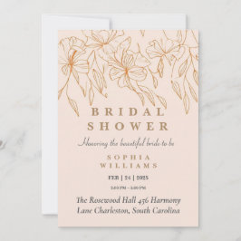 ミニマル金ゴールドフローラブライダルシャワー招待 招待状