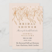 ミニマル金ゴールドフローラブライダルシャワー招待 招待状 (正面/裏面)