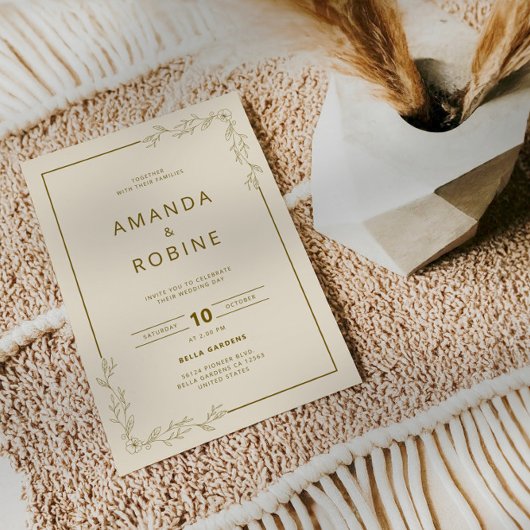ミニマル金ゴールドフローラ結婚式招待状 招待状