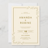 ミニマル金ゴールドフローラ結婚式招待状 招待状 (正面)