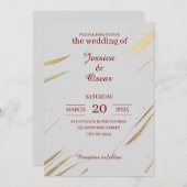ミニマル金ゴールドブラシストローク結婚デザイン 招待状 (正面/裏面)