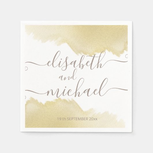 ミニマル金ゴールドブラシ筆跡 スタンダードカクテルナプキン (正面)