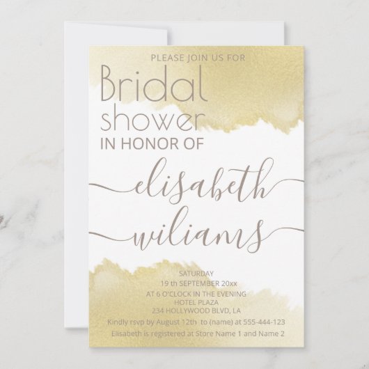 ミニマル金ゴールドブラシ筆跡 招待状 (正面)