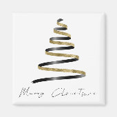 ミニマル金ゴールドブラックアートツリーメリークリスマス マグネット (正面)