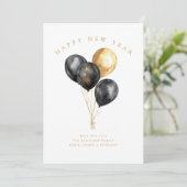 ミニマル金ゴールドブラックバルーン名新年おめでとう シーズンカード (スタンド正面)