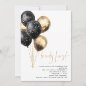 ミニマル金ゴールドブラックバルーン21stパーティー 招待状 (正面)