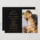 ミニマル金ゴールドブラックフォトウェディング 招待状 (正面/裏面)