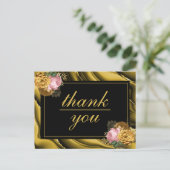 ミニマル金ゴールドブラックフローラ結婚ズサンキュー ポストカード (スタンド正面)