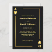 ミニマル金ゴールドブラックベガスカジノ結婚トランプのポーカー 招待状 (正面)