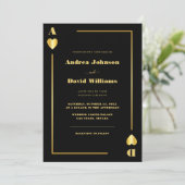 ミニマル金ゴールドブラックベガスカジノ結婚トランプのポーカー 招待状 (スタンド正面)