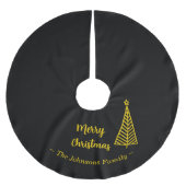 ミニマル金ゴールドブラックメリークリスマス ブラッシュドポリエステルツリースカート (正面)