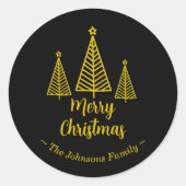 ミニマル金ゴールドブラックメリークリスマス ラウンドシール (正面)