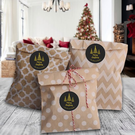 ミニマル金ゴールドブラックメリークリスマス ラウンドシール