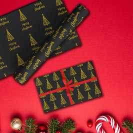 ミニマル金ゴールドブラックメリークリスマス ラッピングペーパーシート